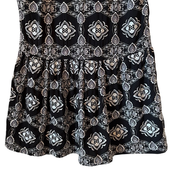Free People Nights Embroidered Black & White Drop Waist Deep V Back Dress Size S - Picture 4 of 16